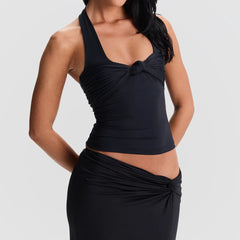 Knot Front Halter Neck Sexy Crop Top