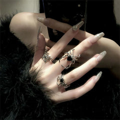 Electroplating Black Heart Gothic Spider Web Ring