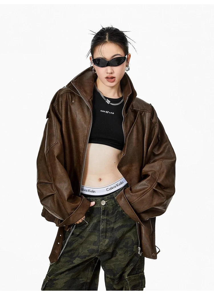 Oversized Faux Leather Biker Jacket