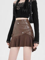 Irregular PU Leather Ruffle Skirt