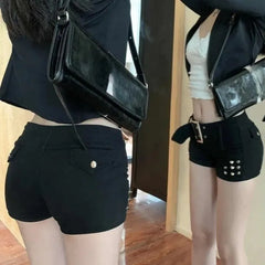 Low-Rise Rivet Denim Shorts