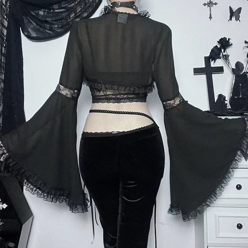 Elegant Lace Trimmed Mesh Top