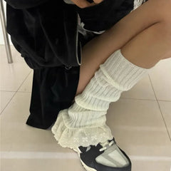 Gothic Lace Bow Knit Winter Sock