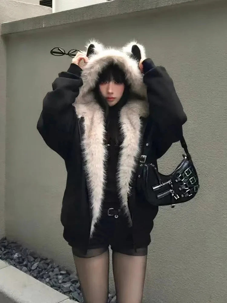 Plush Cat Ear Hooded Coat Main image