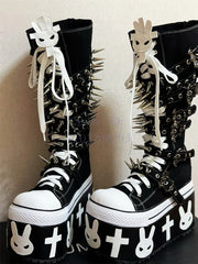 Cross Rivet Knee-high Gothic Platform Boot