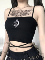 Gothic Print Suspender Slim Crop Top