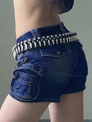 PU Leather Gothic Bullet Decor Waistband Belt