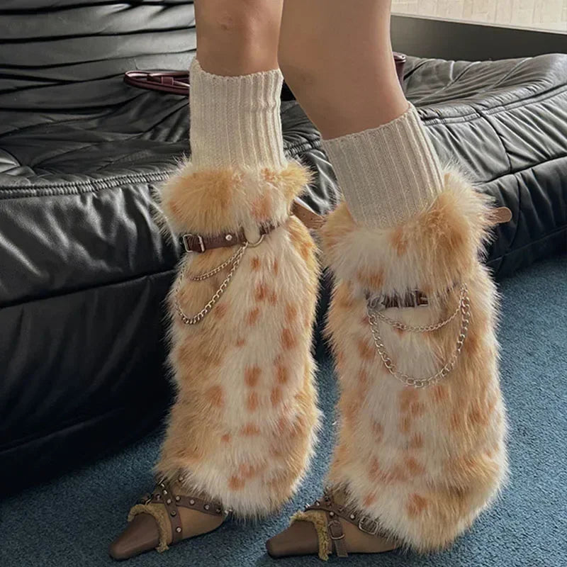 Gothic Leopard Fur Chain Belt Sock