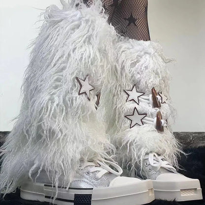 Gothic Fur Star Button Leg Sock