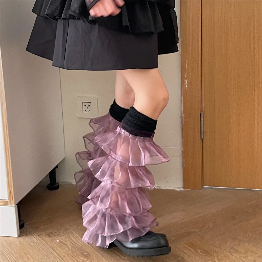Gothic Lace Ruffles Over Knee Sock
