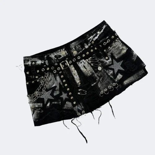 Rhinestone Denim Retro Black Skirt Main image