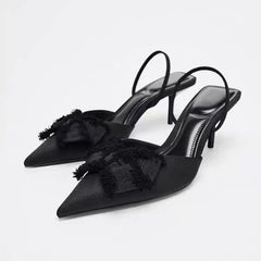 Black Bow Gothic Slingbacks Pointed High Heel