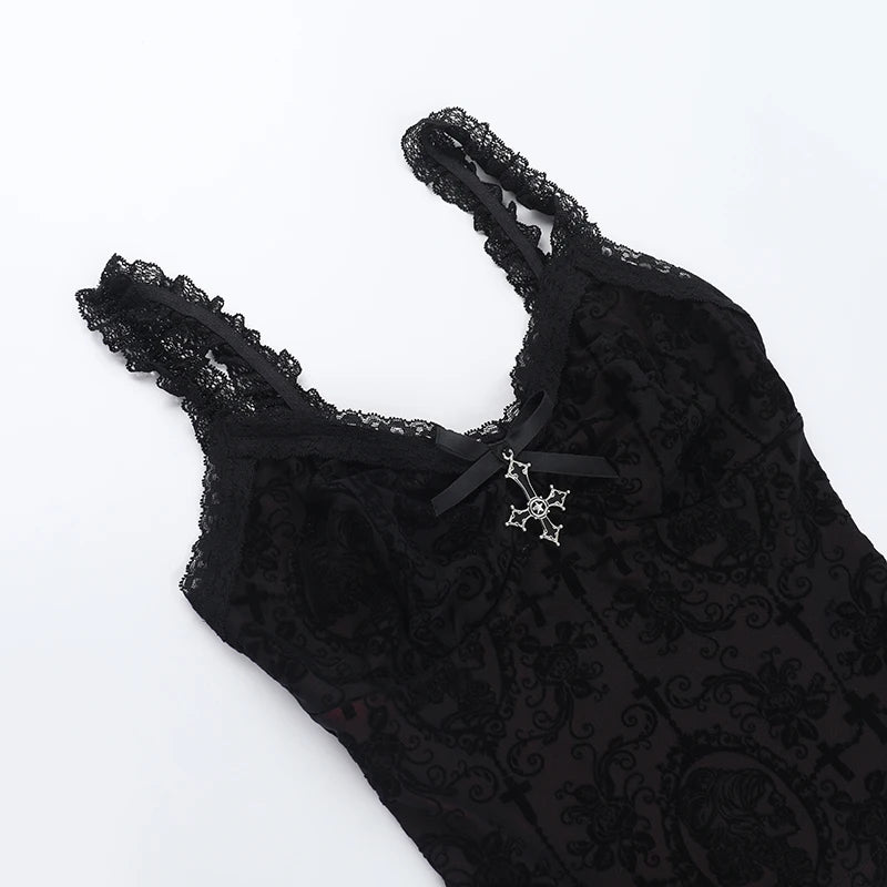 Lace Trim Backless Flocking Corset