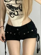 Lace-Up Skinny Denim Short