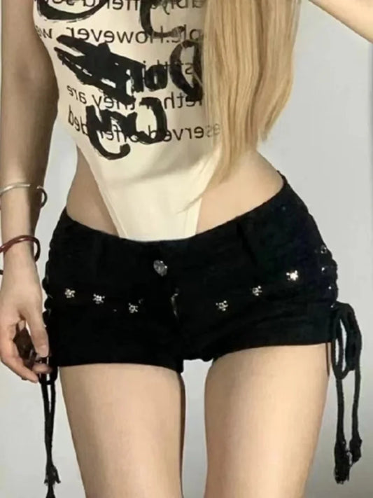 Lace-Up Skinny Denim Short