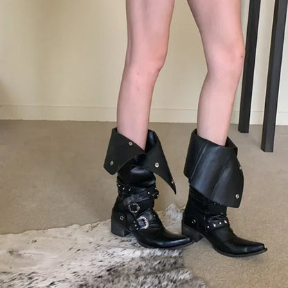 Black Punk Knee High Gothic Motorcycle Boot