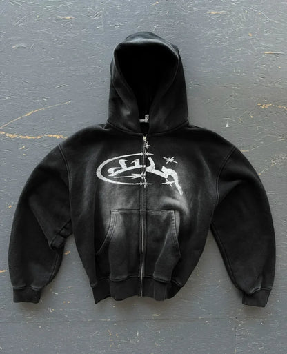 Gothic Embroidery Oversized Hoodie