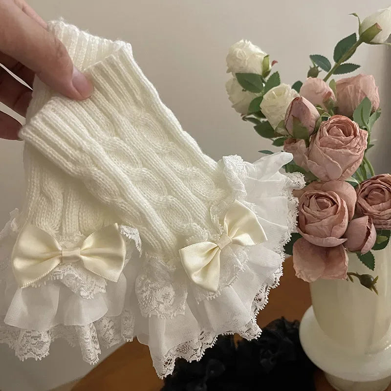 Gothic Lace Bowknot Winter Glove