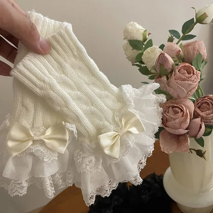 Gothic Lace Bowknot Winter Glove