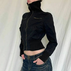 Retro Zip Up Stand Collar Jacket