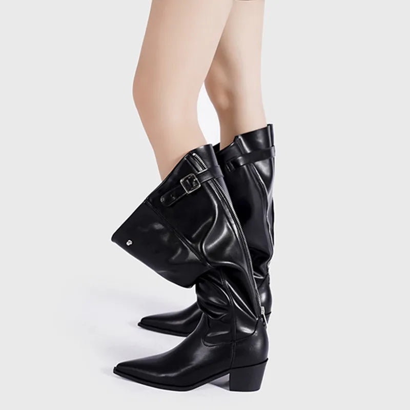 Zip Faux Leather Gothic Western Knee-High Boot Main image