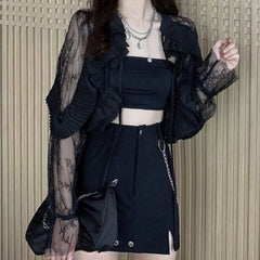 Sheer Lace Long Sleeve Mesh Top