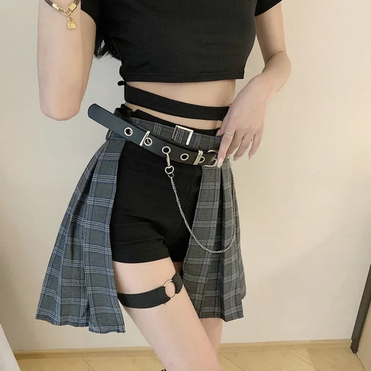 Plaid Irregular High Waist Skirt