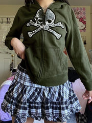 Gothic Vintage Skull Zip Hoodie