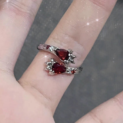 Gothic Red Crystal Spider Animal Star Ring