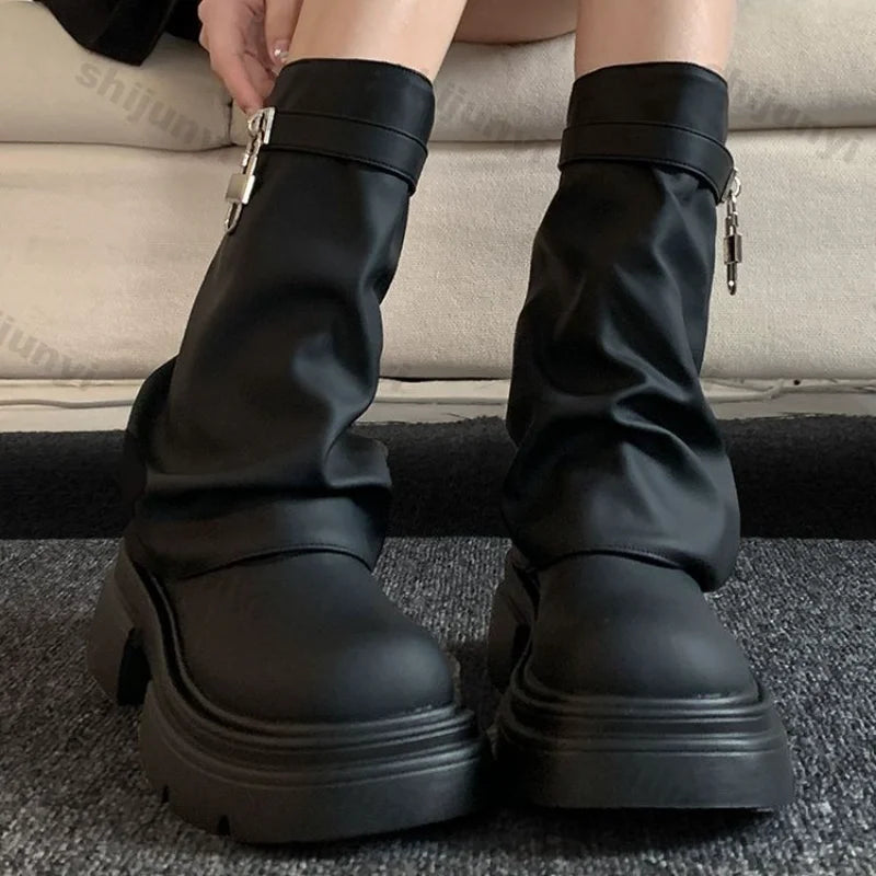 Fashion Buckle Black Combat Platform Punk Boot Main image