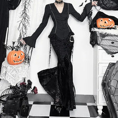 Gothic V-Neck Flare Sleeve Blouse