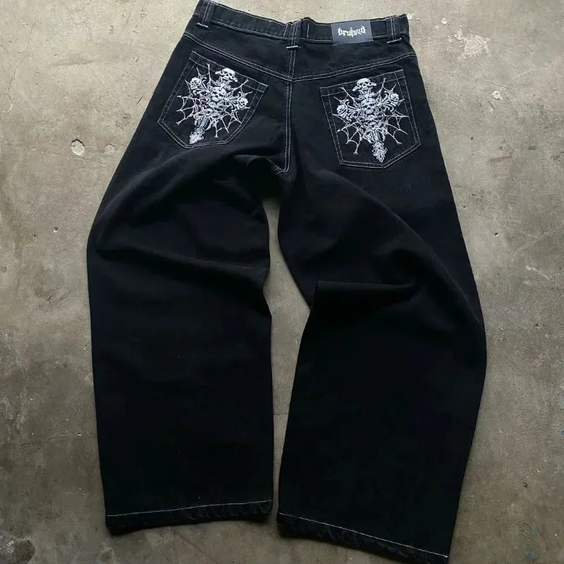 Skeleton Print Wide Leg Pants