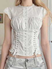 Lace Trim Tie-Front Corset