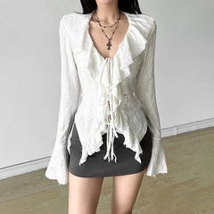 Fairycore Ruffled V-neck Blouse