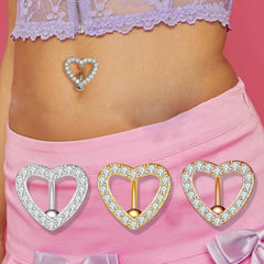 Reverse Heart Gothic Gold 14G Belly Ring