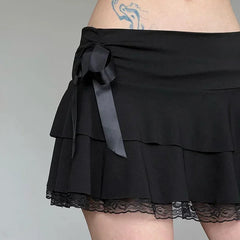 Low Waist Bow Stitching Mini Skirt