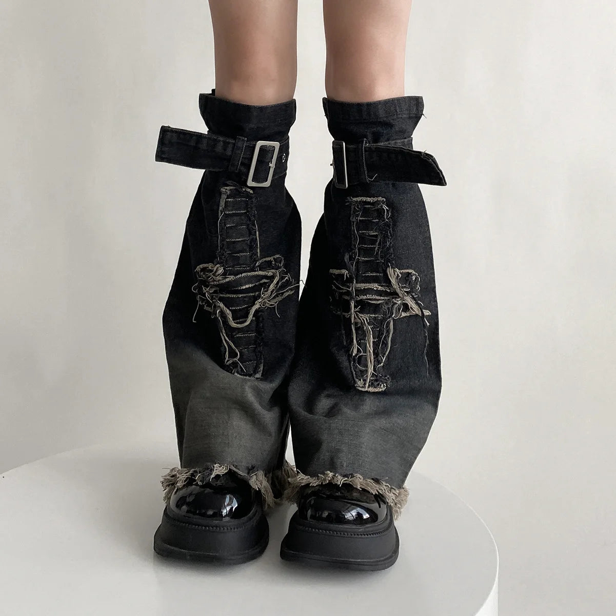 Gothic Star Strap Denim Cross Sock