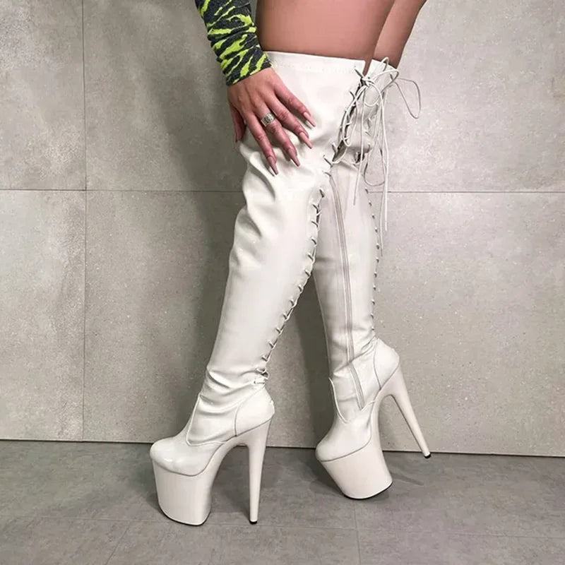 20 CM High Stripper Heeled Lace Up Platform Boot