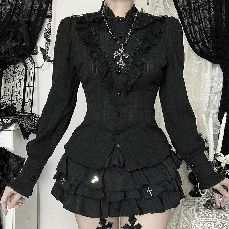 Textured Lace Trim Blouse Main image