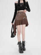 Irregular PU Leather Ruffle Skirt