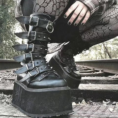 Chunky Heeled Knee High Motorcycle Gothic Boot