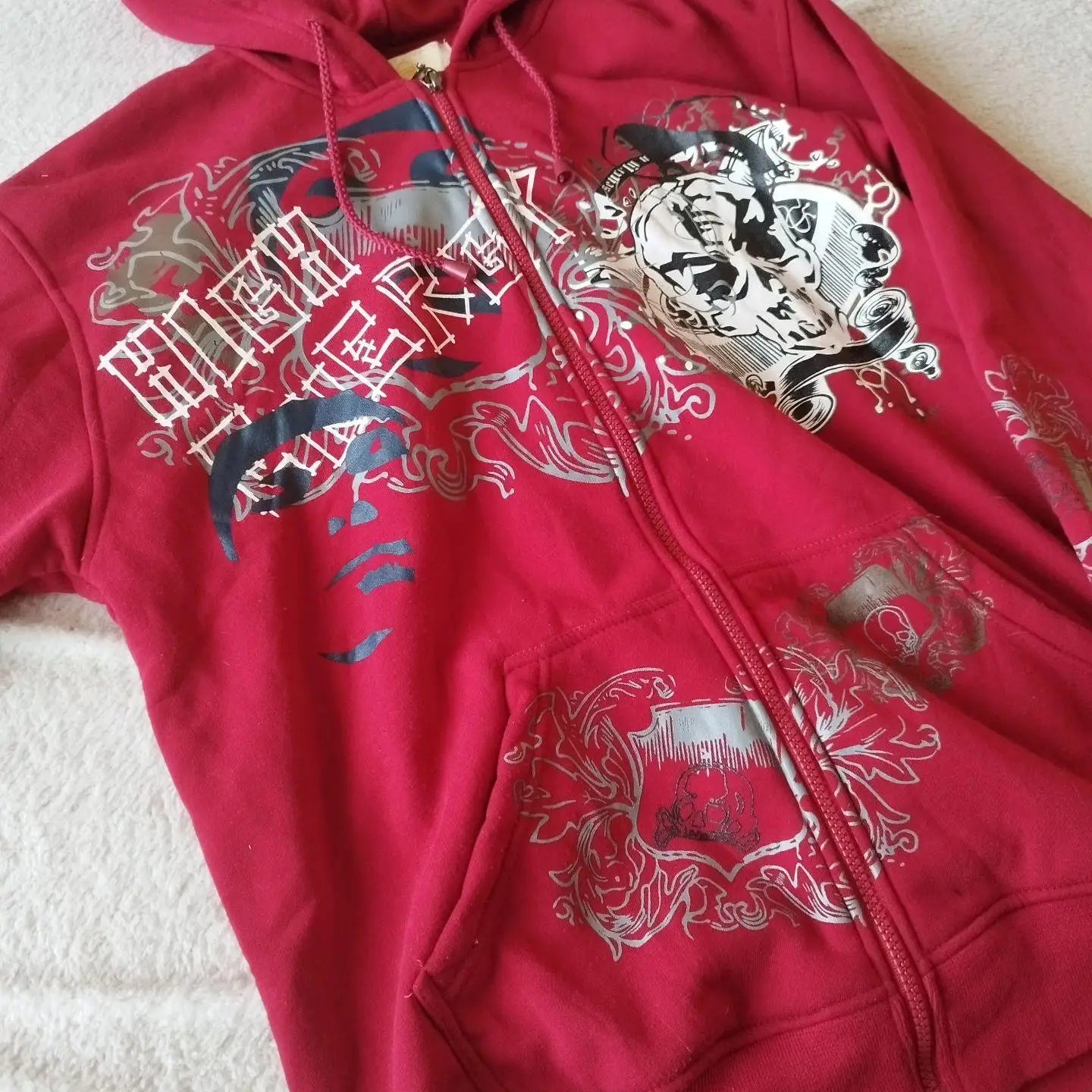 Gothic Skull Print Zip Up Hoodie