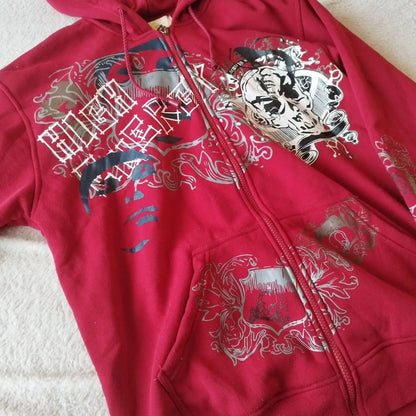 Gothic Skull Print Zip Up Hoodie