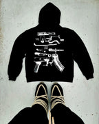 Gothic Letter Print Zip Hoodie