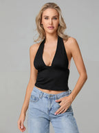 Leopard Print Halter Neck Backless Crop Top