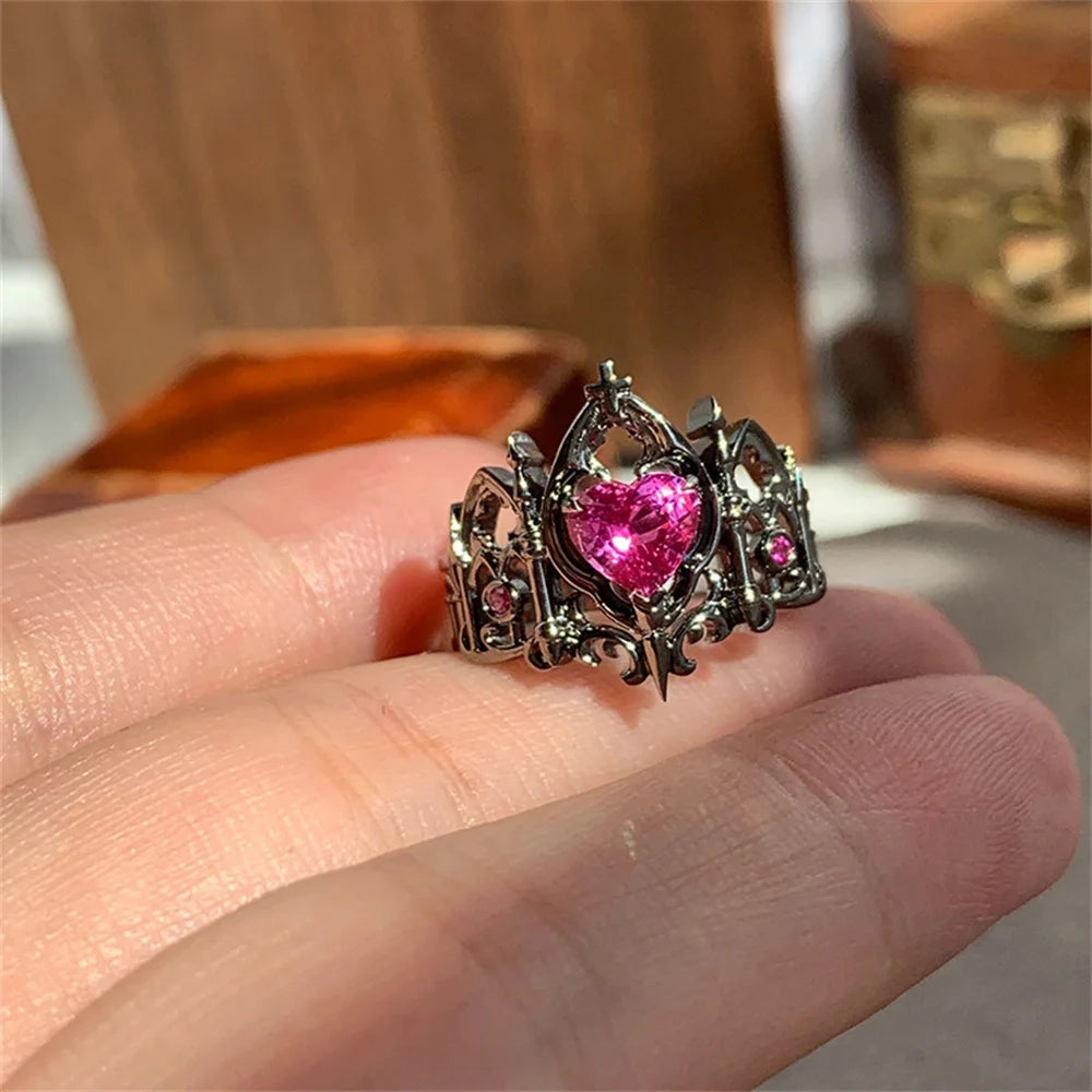 Kpop Y2K Crystal Heart Adjustable Gothic Ring Main image