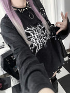 Dark Print Cotton Loose Long Sleeve T-Shirt