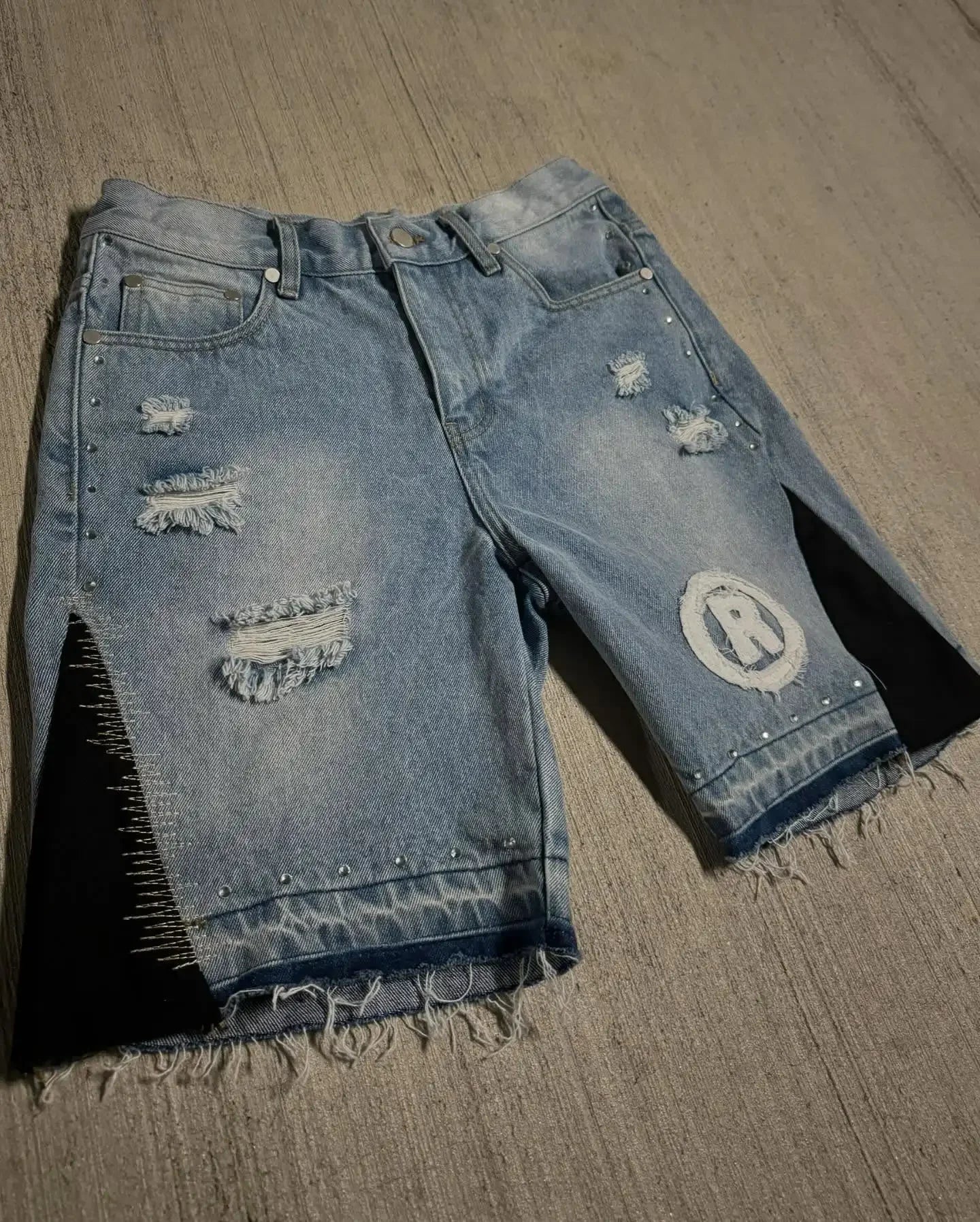 Hole Letter Embroidery Short