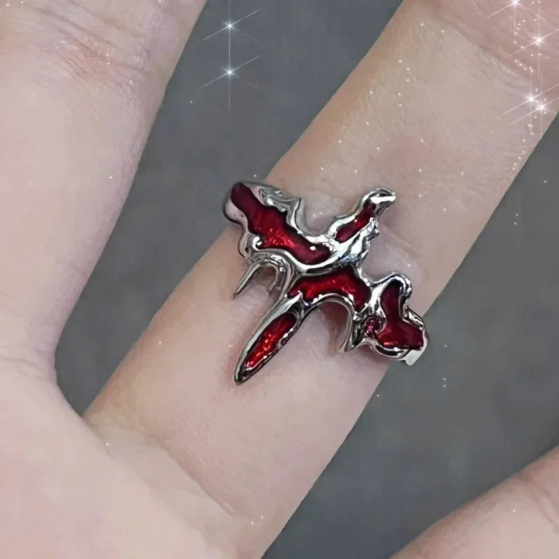 Red Crystal Glass Gothic Spider Ring
