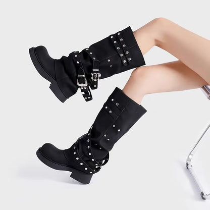 Platform Gothic Rivet Chain Zip Combat Boot